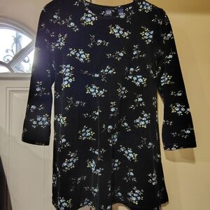 GAP Kids Black Dress with Blue Floral Pattern